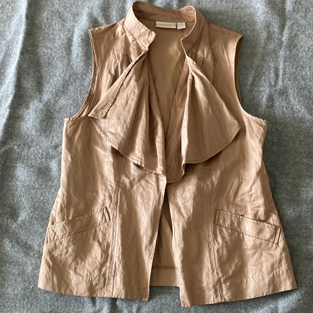 Tan Sleeveless Vest with Ruffle Detail